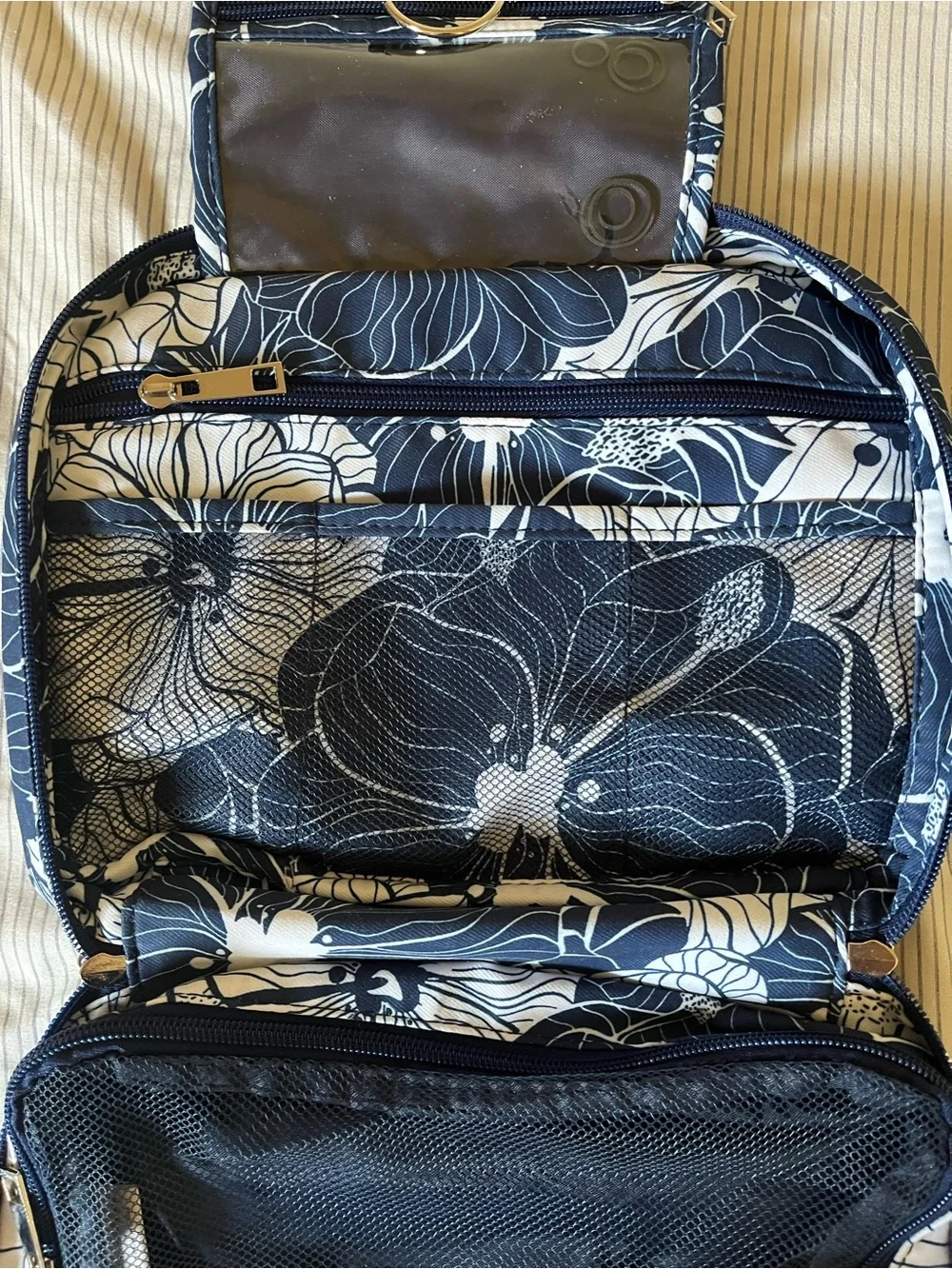 Navy and White Floral Cosmetic Pouch - Women Bags